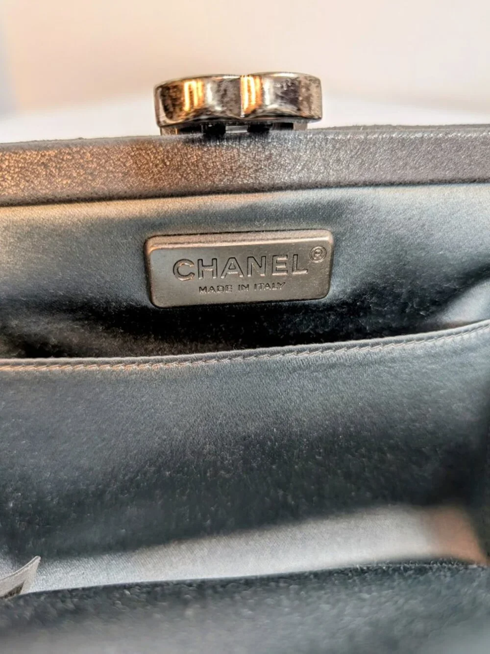Chanel Timeless Grey Crystal-Studded Suede Diamond-Quilted Clutch